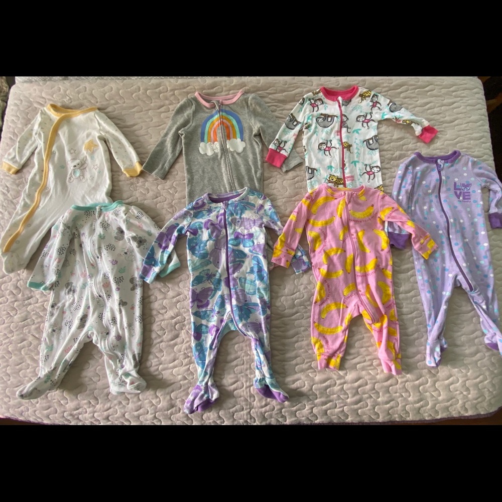 7 Piece Lot 0-3 Girls Pajama Onesies